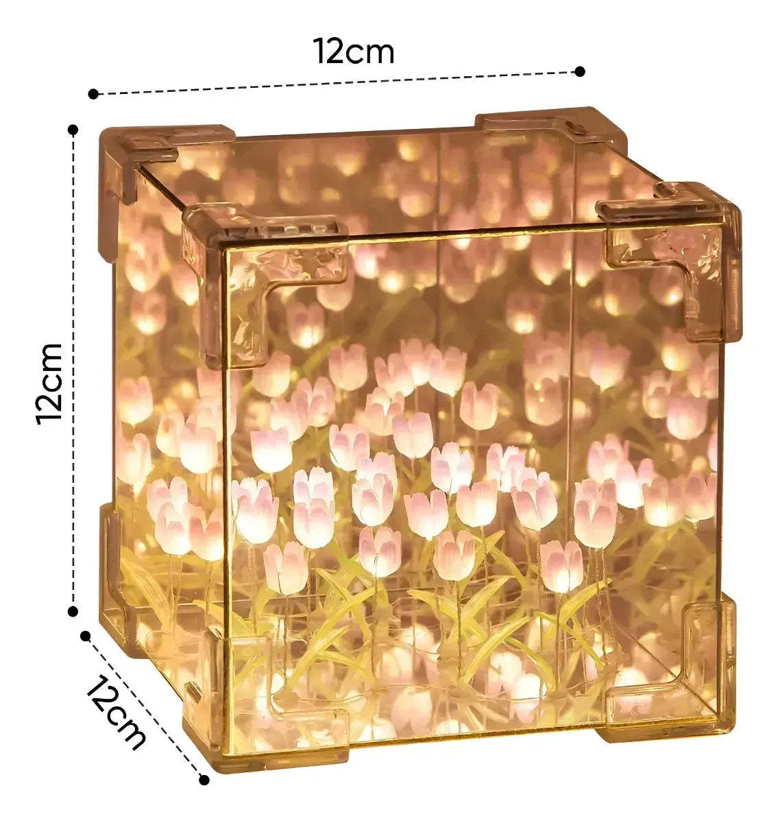 Lámpara Espejo Infinito Cubo LED con Flores – Decorativa Armable 12cm Personalizable