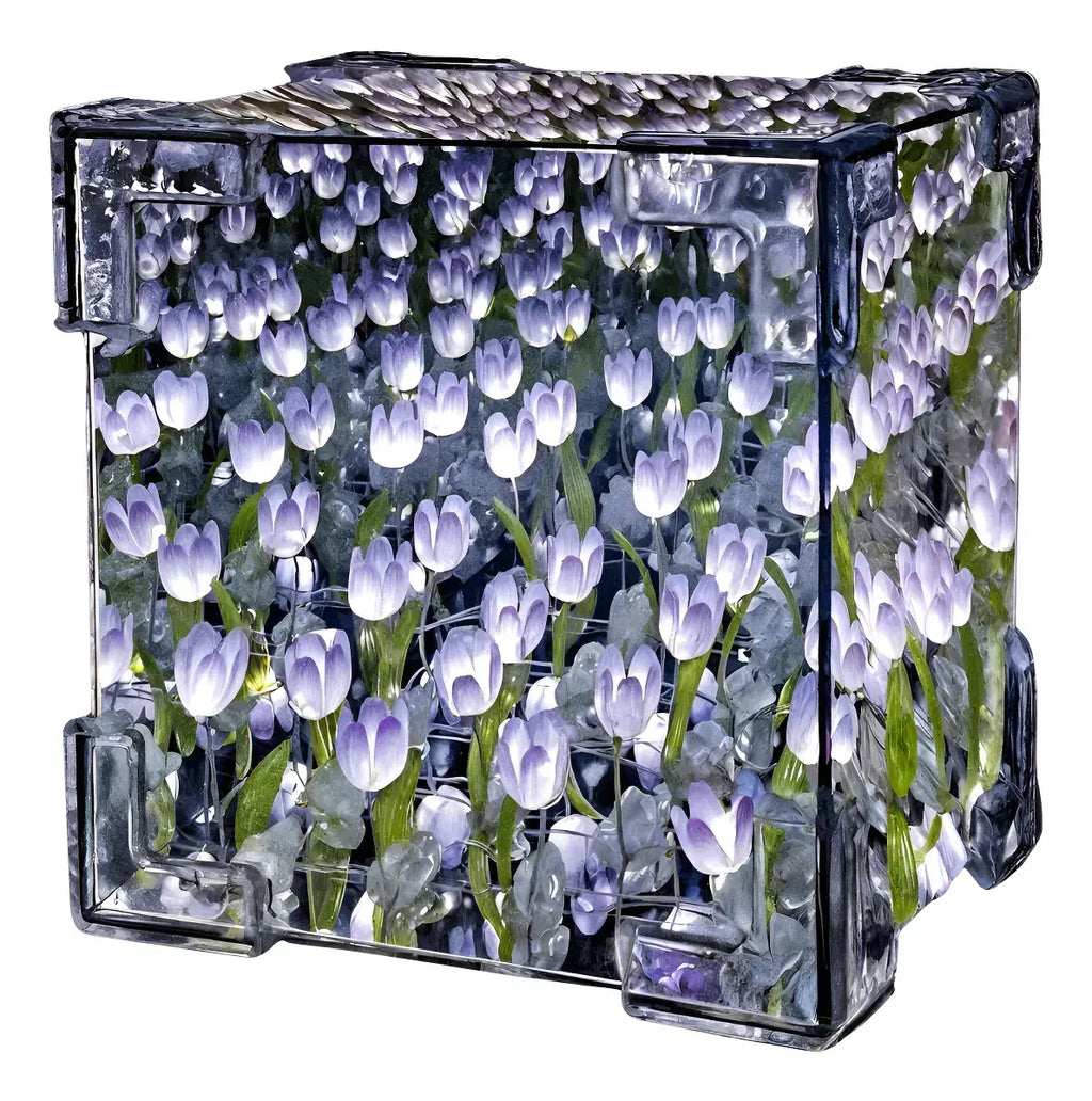Lámpara Espejo Infinito Cubo LED con Flores – Decorativa Armable 12cm Personalizable