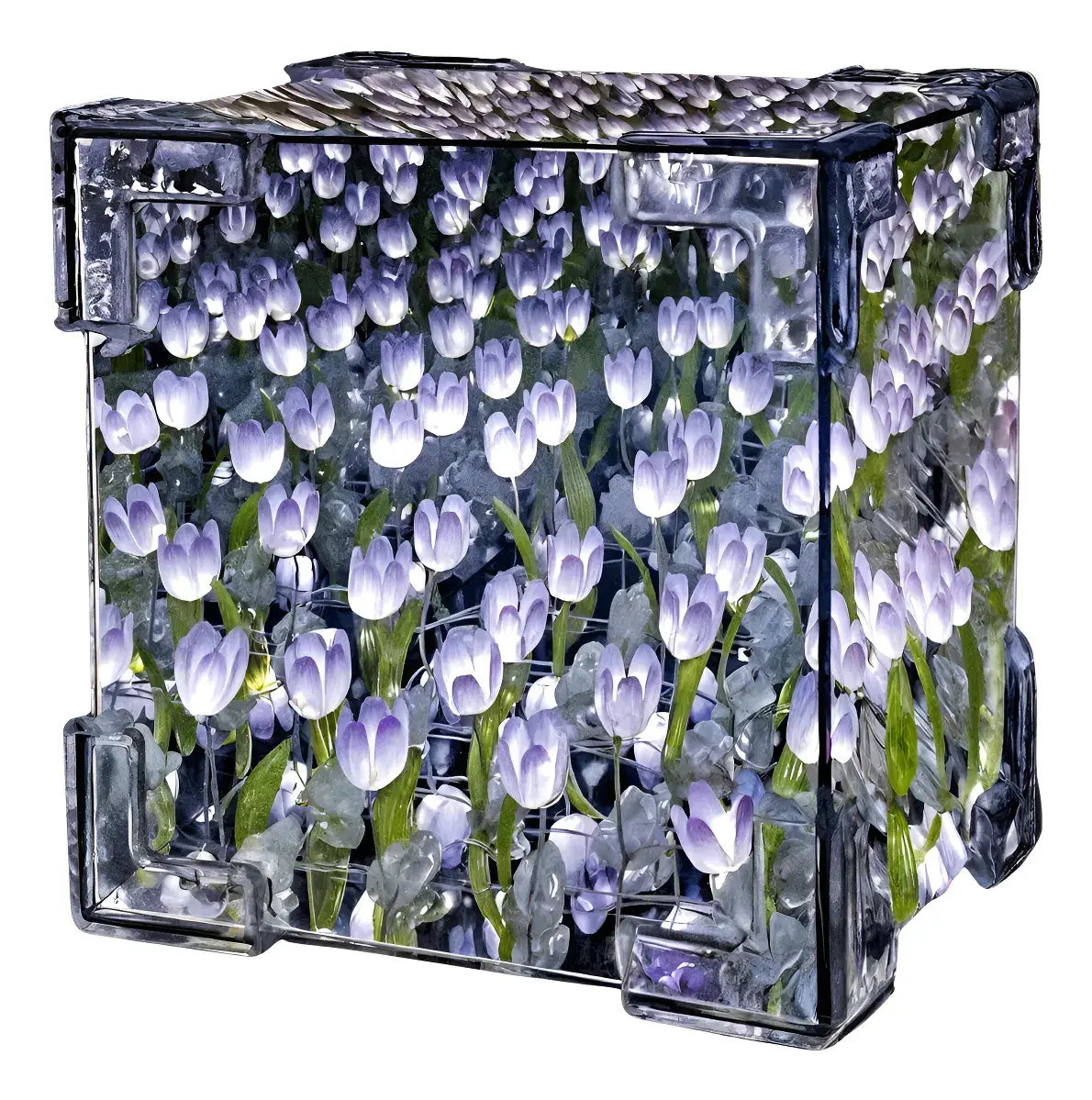 Lámpara Espejo Infinito Cubo LED con Flores – Decorativa Armable 12cm Personalizable