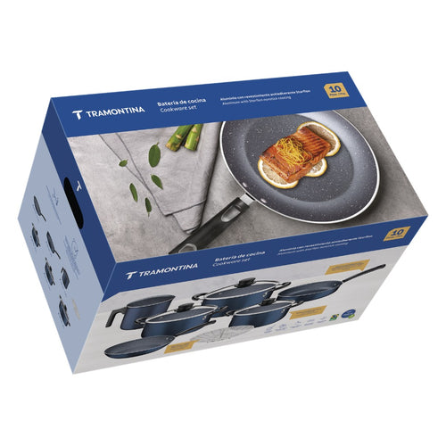 Batería de Cocina Tramontina 10 Piezas Antiadherente Starflon – Azul con Tapas de Vidrio