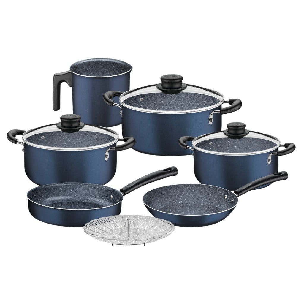 Batería de Cocina Tramontina 10 Piezas Antiadherente Starflon – Azul con Tapas de Vidrio