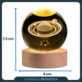 Lámpara Esfera Cristal 3D LED Saturno con Base de Madera – Velador Decorativo USB