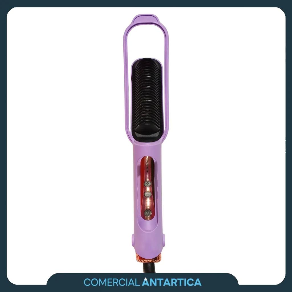 Cepillo Alisador 2 en 1 – Plancha y Peine para Cabello Liso y Ondulado sin Frizz (Violeta)